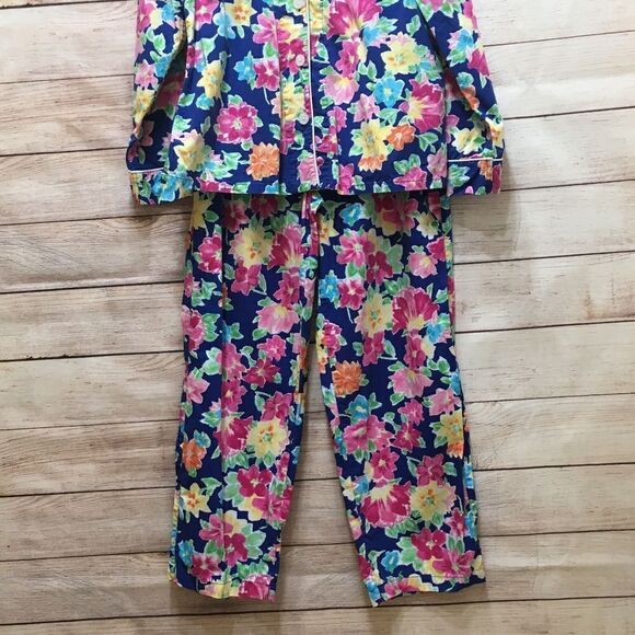 LAUREN RALPH LAUREN TWO PIECE PAJAMA SET IN BLUE FLORAL PRINT - Picture 3 of 12